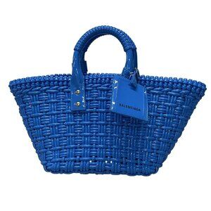 Auth BALENCIAGA Bistro XS Basket 671342 Blue Polyurethane Polyester Cotton